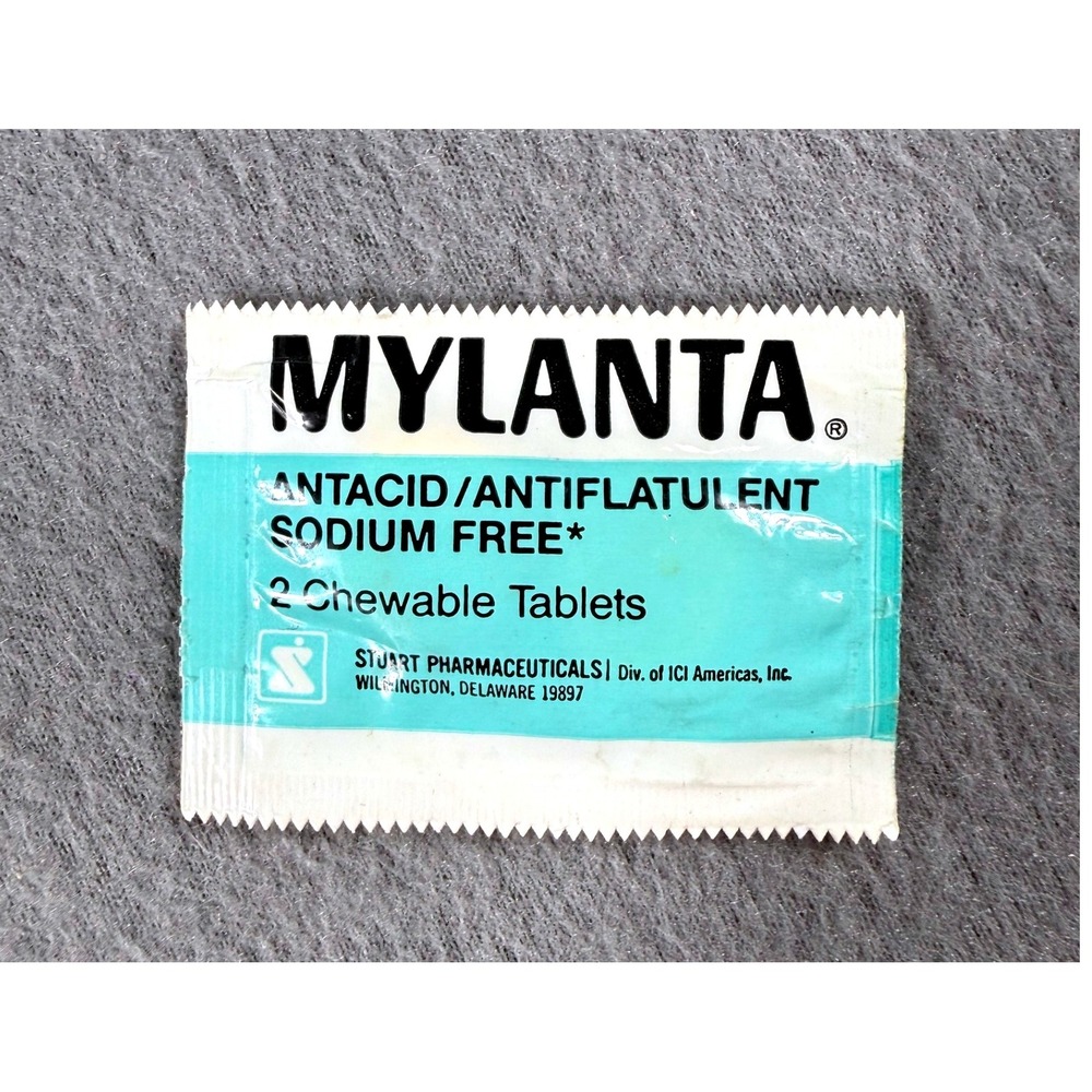 Vintage Mylanta Antacid Chewable Tablets Packet Sodium Free Medical Ephemera‎